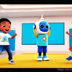 Home 11 헬로카봇 시즌별 인기곡 - **Prompt:** A vibrant and joyful scene featuring a diverse group of young children, approximately 5-...